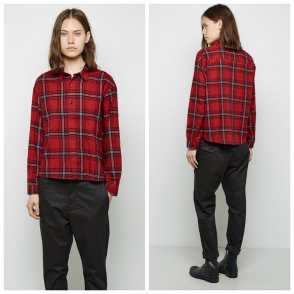 Ringstrand Soderberg Tops - Hope Ringstrand Soderberg Sweden Shirt  Pop Over Boxy Flannel Plaid Black Red 38